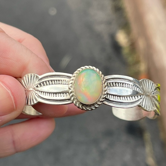 Sterling Silver Ethiopian Opal Cuff - Picture 3 of 7